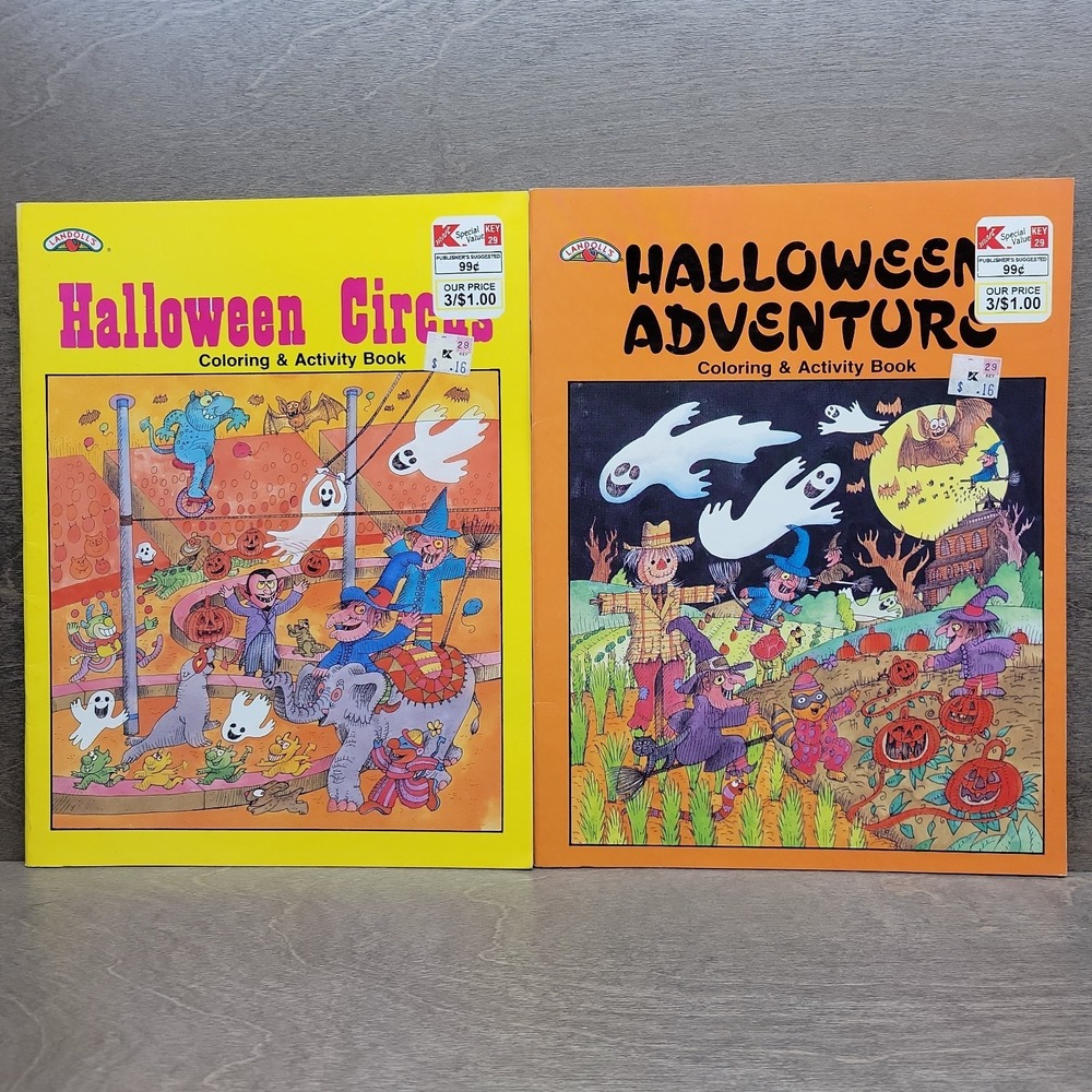 Lot of 2 Halloween Coloring Books Unused Vintage 1993 Landoll's Creepy Eyed